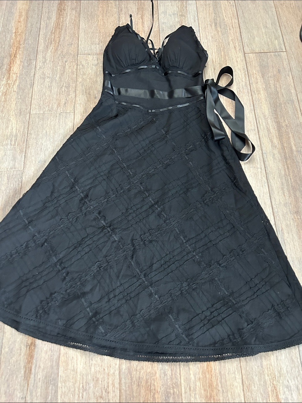 VTG Y2K Lydia Procanik Cotton Ribbon Lace Slip Dress with Satin Waist Tie sz 2 - Picture 6 of 15